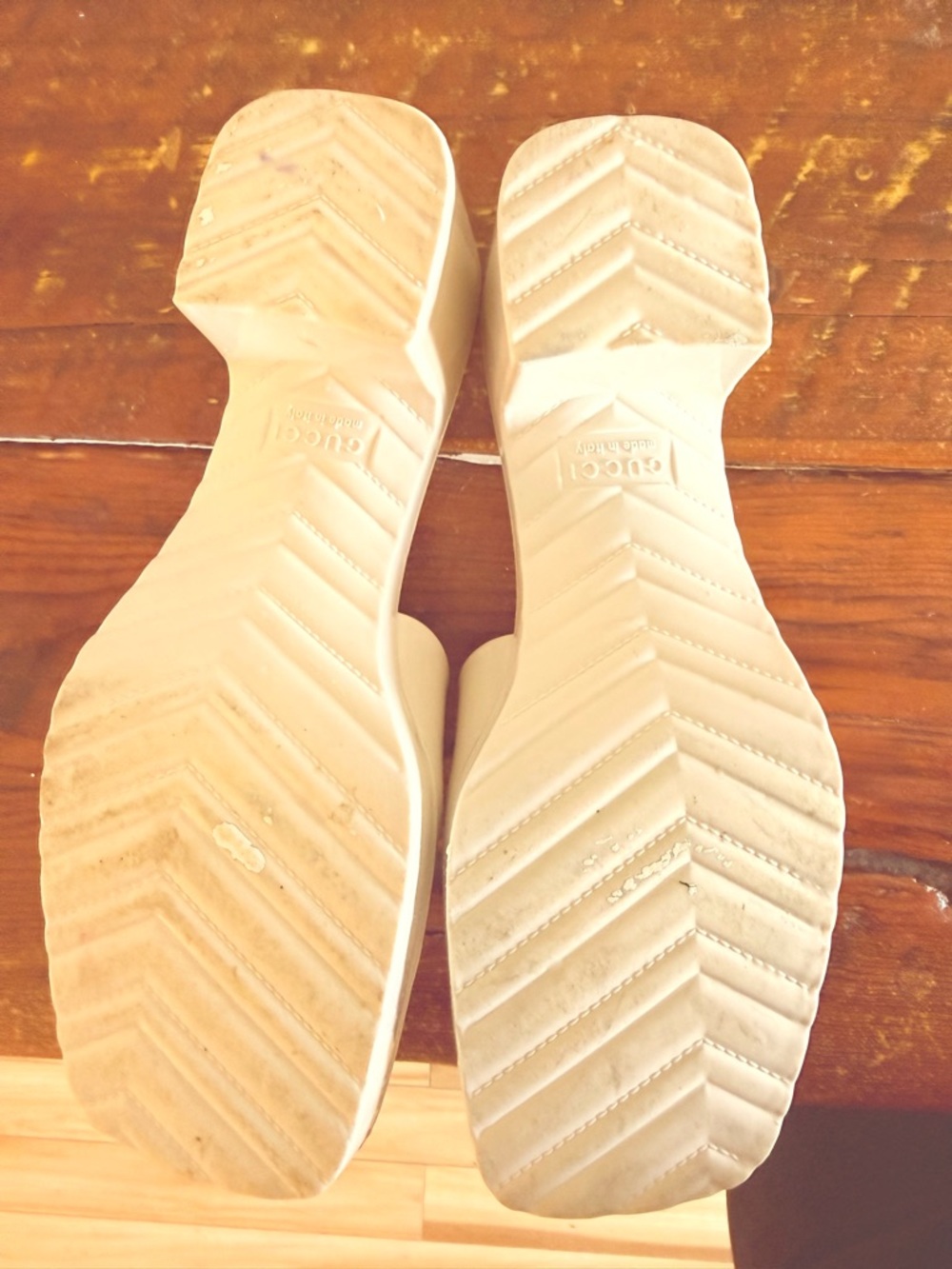 Gucci Cream Platform Slide Mules with Embossed Logo - Picture 3 of 5